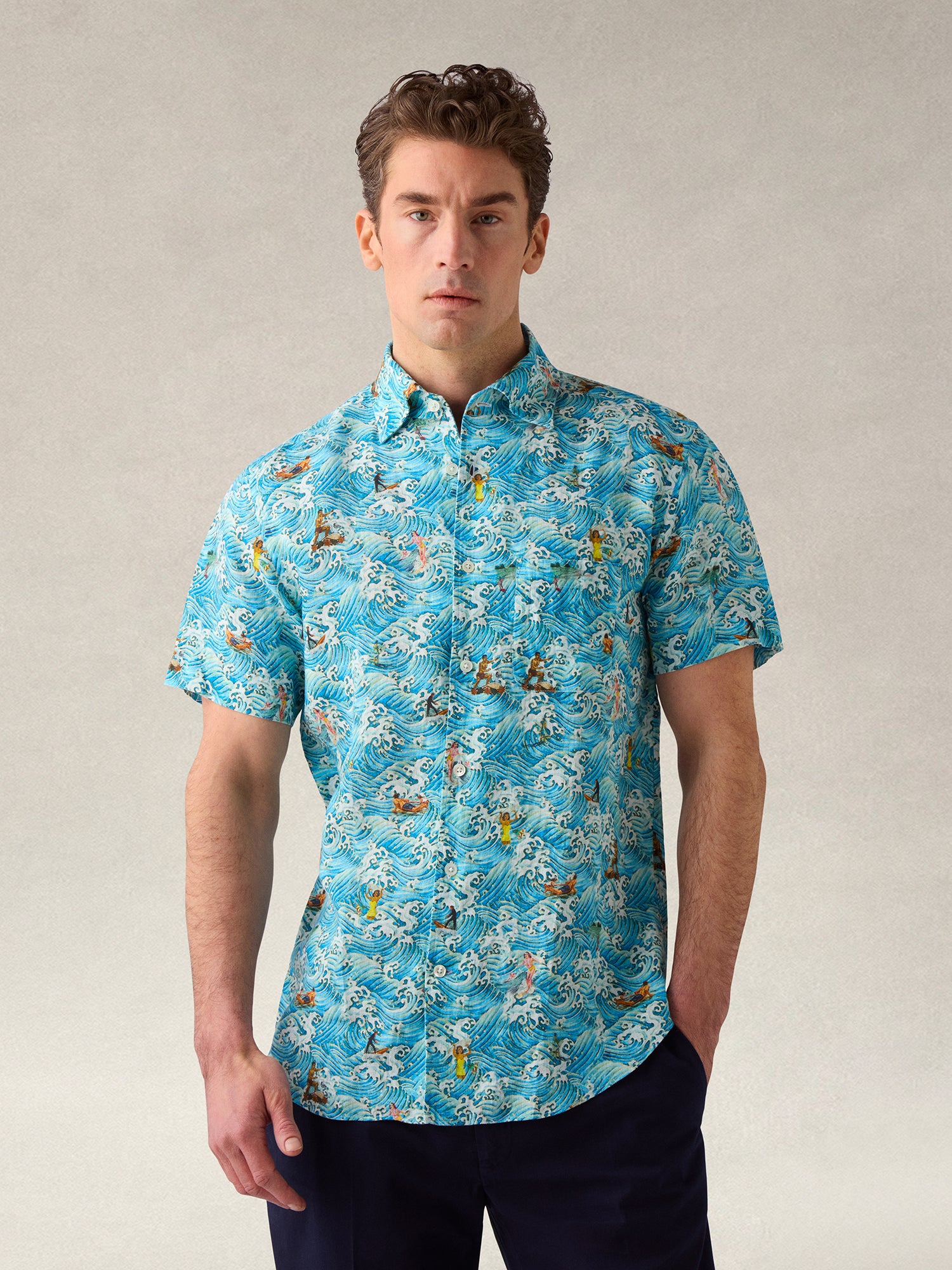 Morgan Surf Print Linen Short Sleeve Shirt