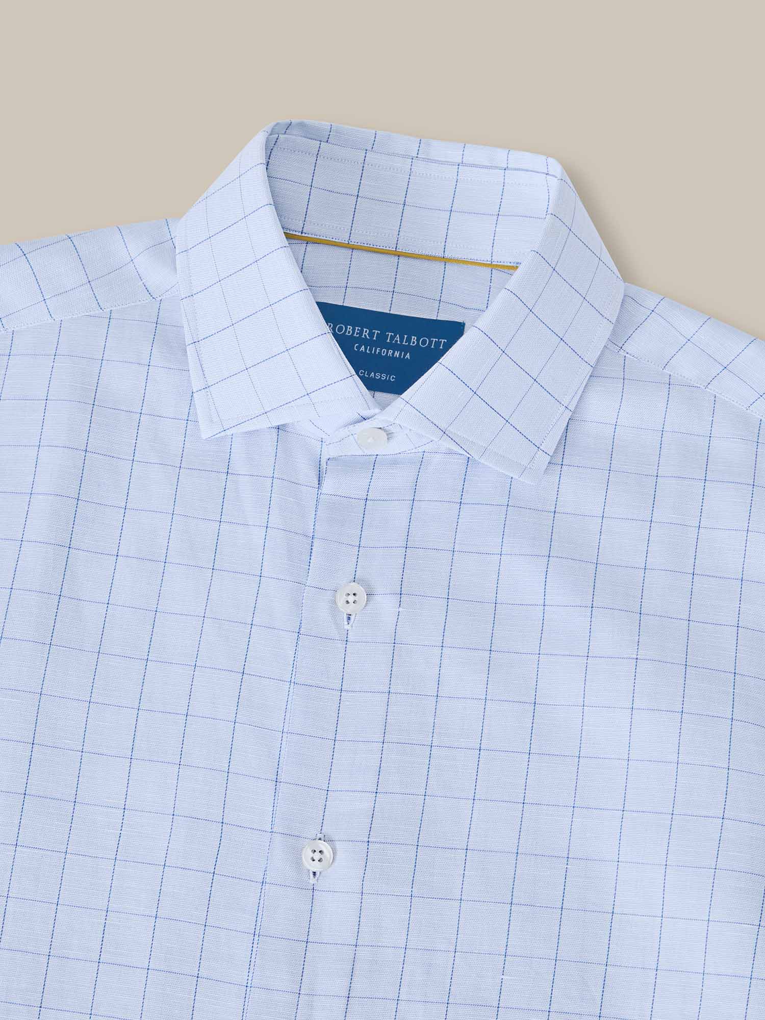 Reynolds Blue Windowpane Cotton Linen Blend Shirt in Contemporary fit