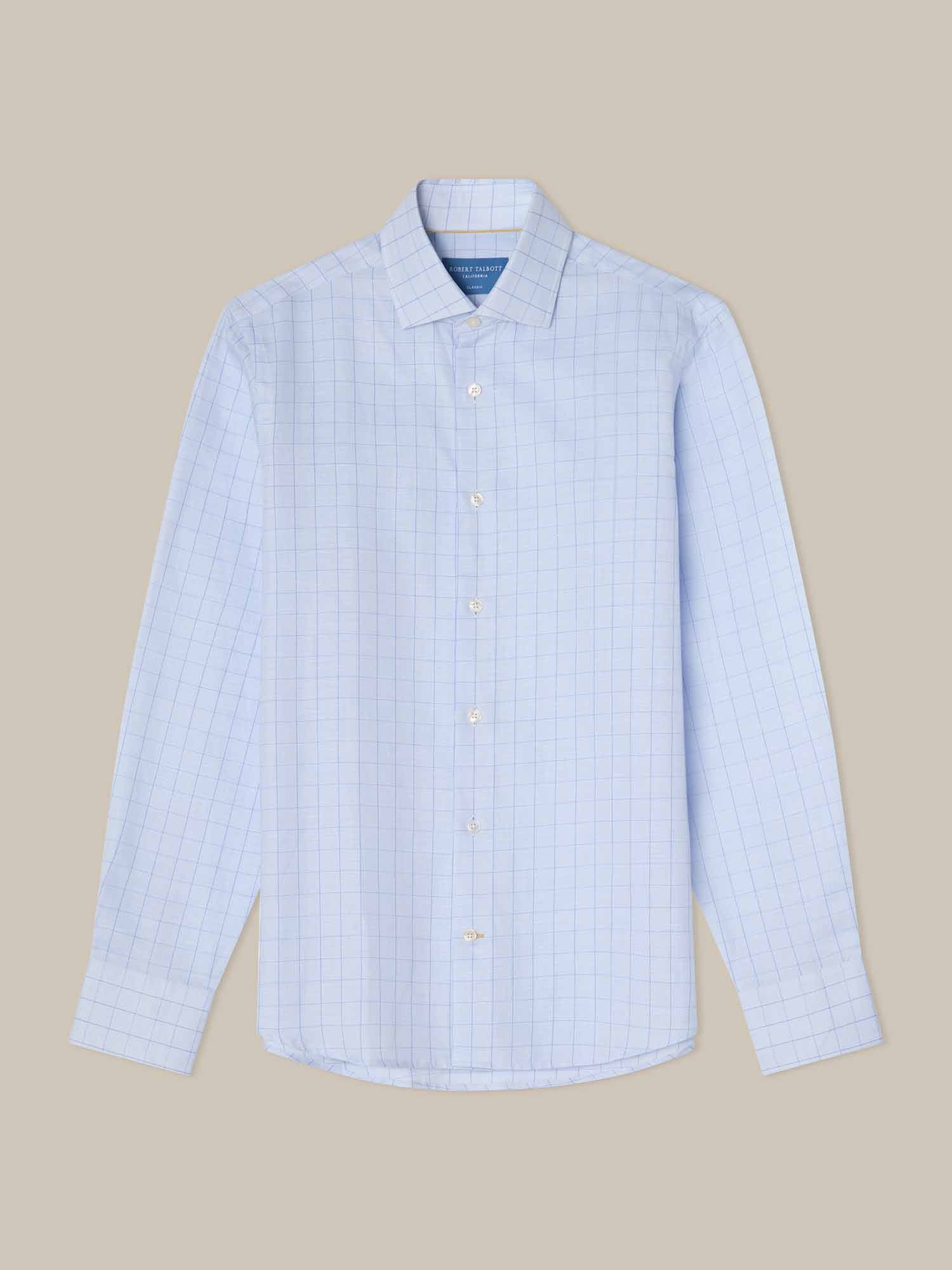 Reynolds Blue Windowpane Cotton Linen Blend Shirt in Contemporary fit 17.5-XL / Blue Reynolds Blue Windowpane Cotton Linen Blend Shirt in Contemporary fit 17.5-XL / Blue