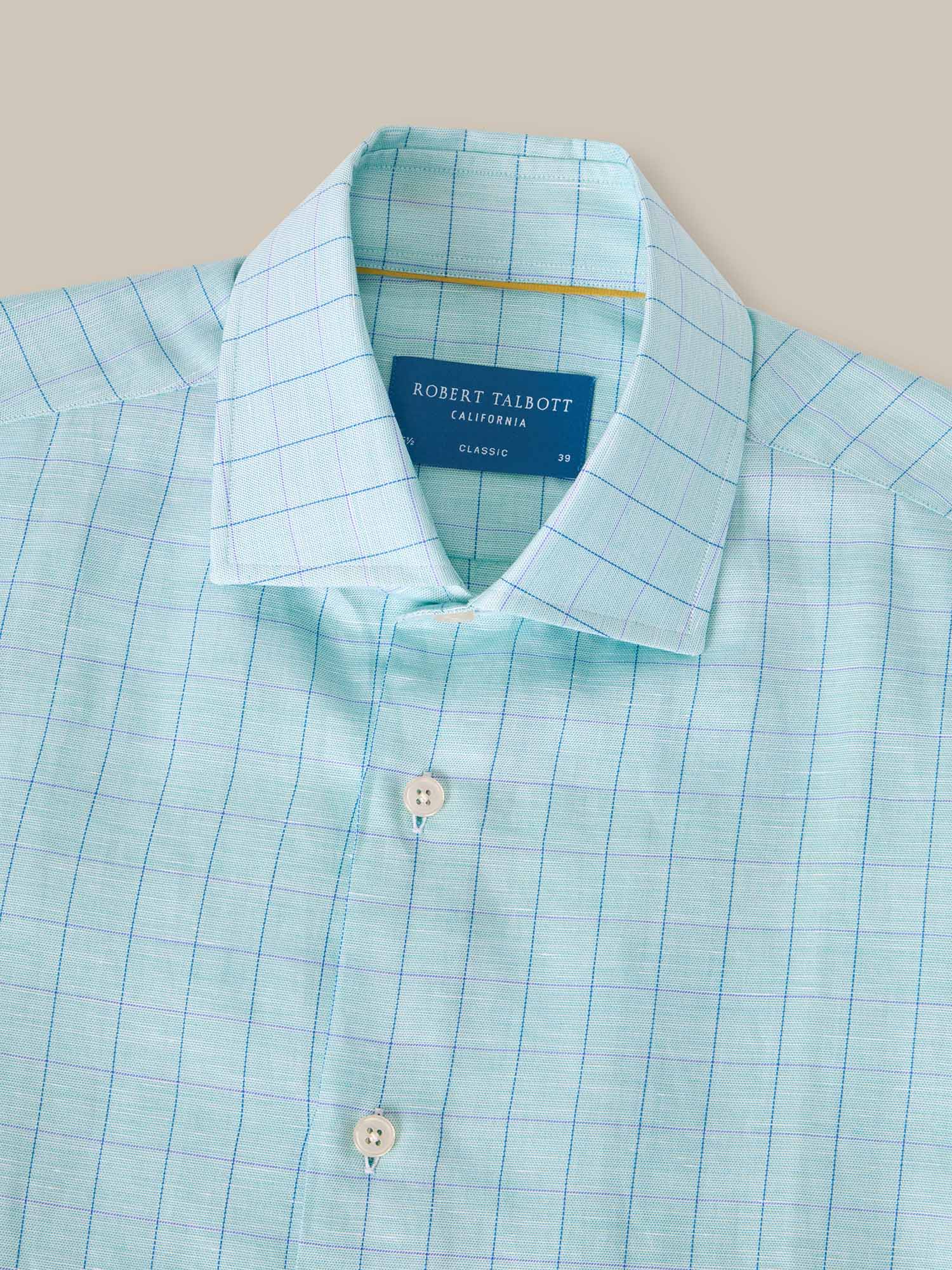 Reynolds Blue Windowpane Cotton Linen Blend Shirt in Contemporary fit