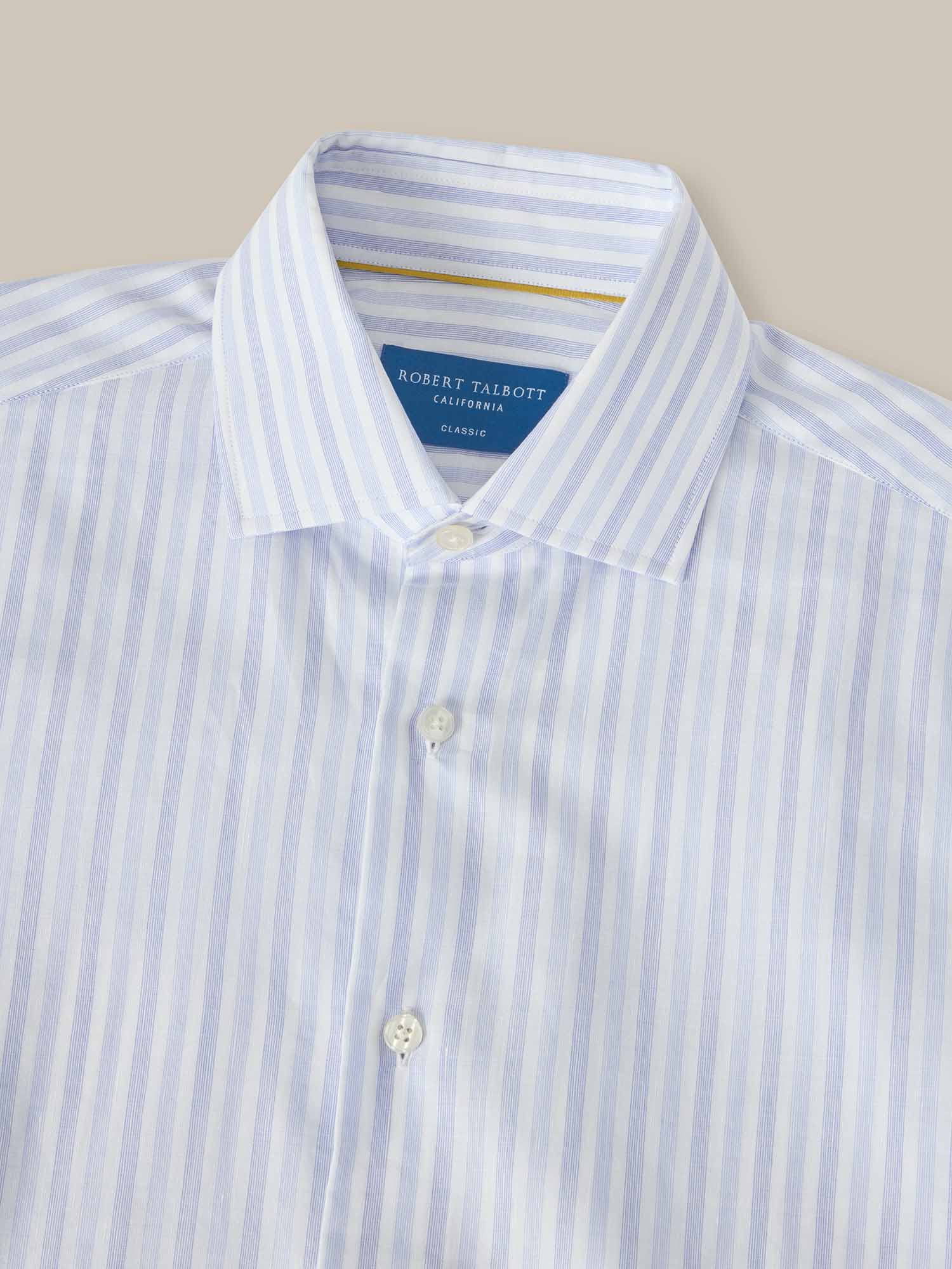 Reynolds Blue Multi Thin Stripe Cotton Linen Blend Shirt in Contemporary fit