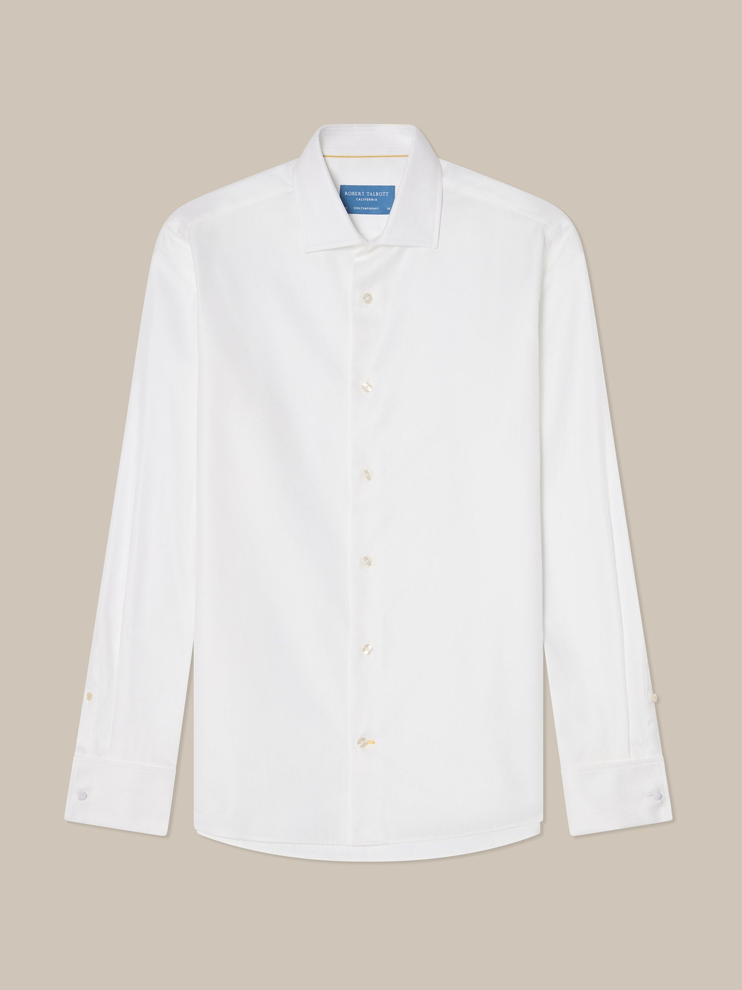 Reynolds Contemporary French Cuff Herringbone Shirt 14.5-S / White Reynolds Contemporary French Cuff Herringbone Shirt 14.5-S / White