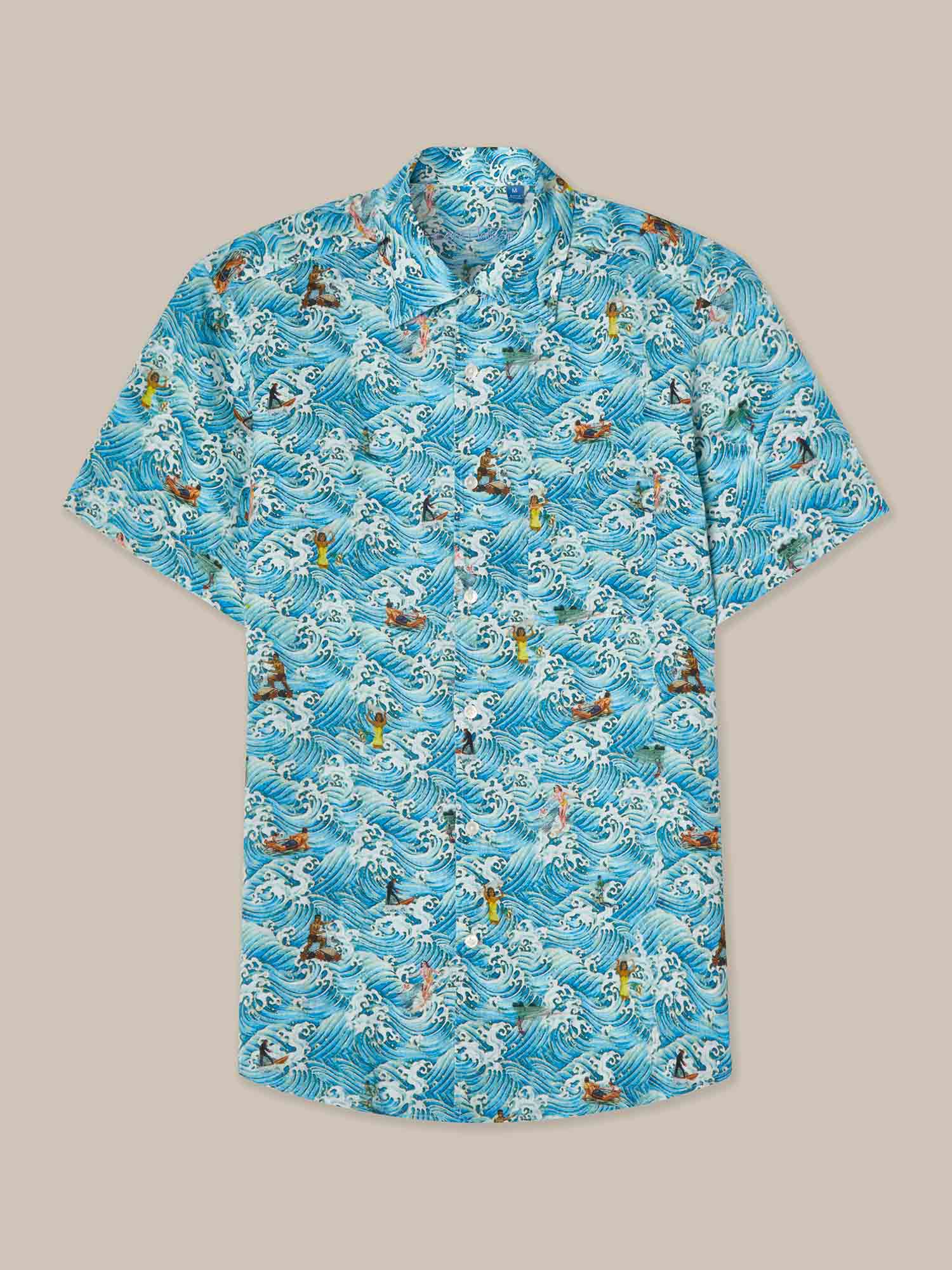 Morgan Surf Print Linen Short Sleeve Shirt