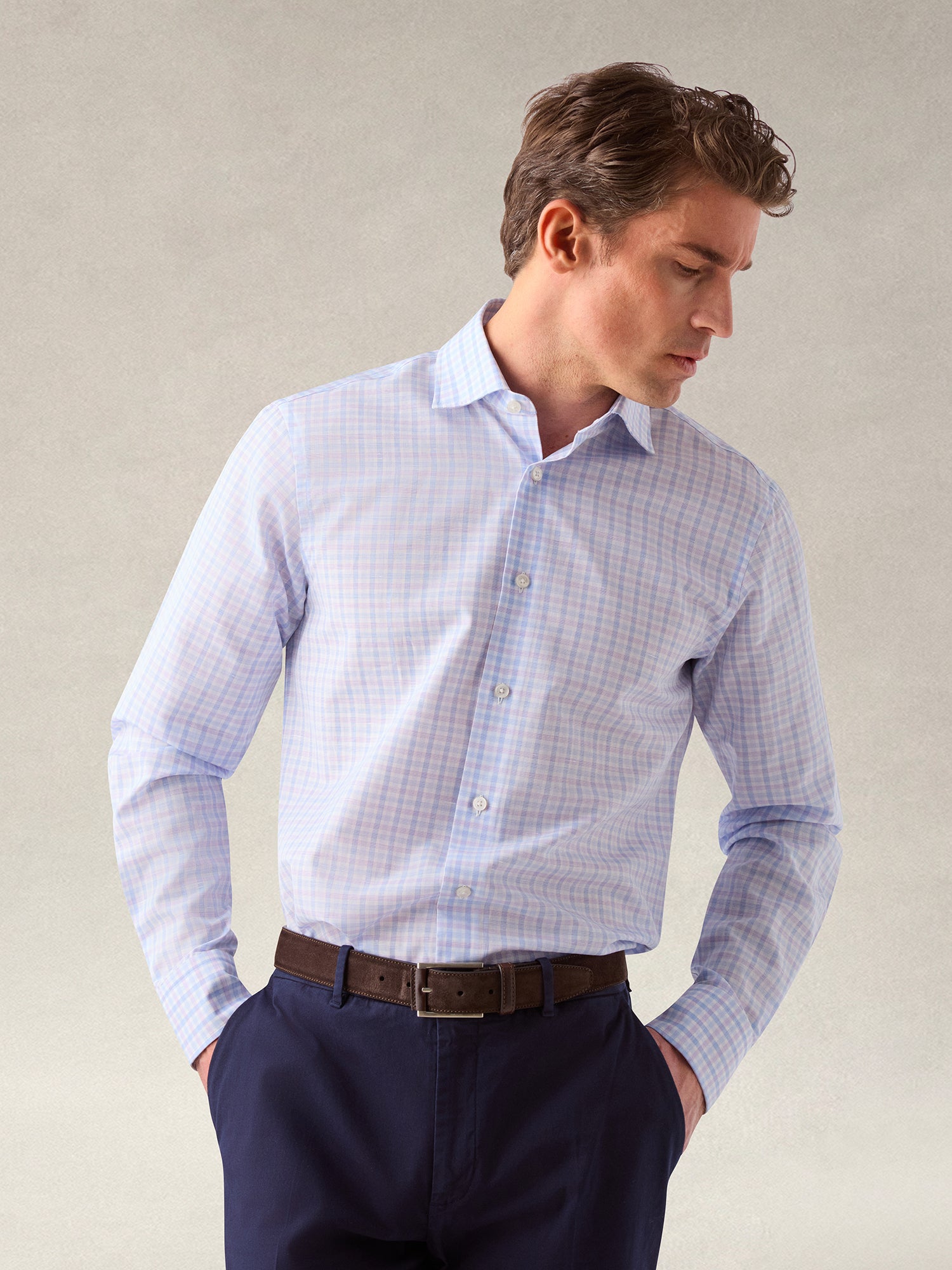 Reynolds Check Cotton/Linen Shirt in Classic Fit