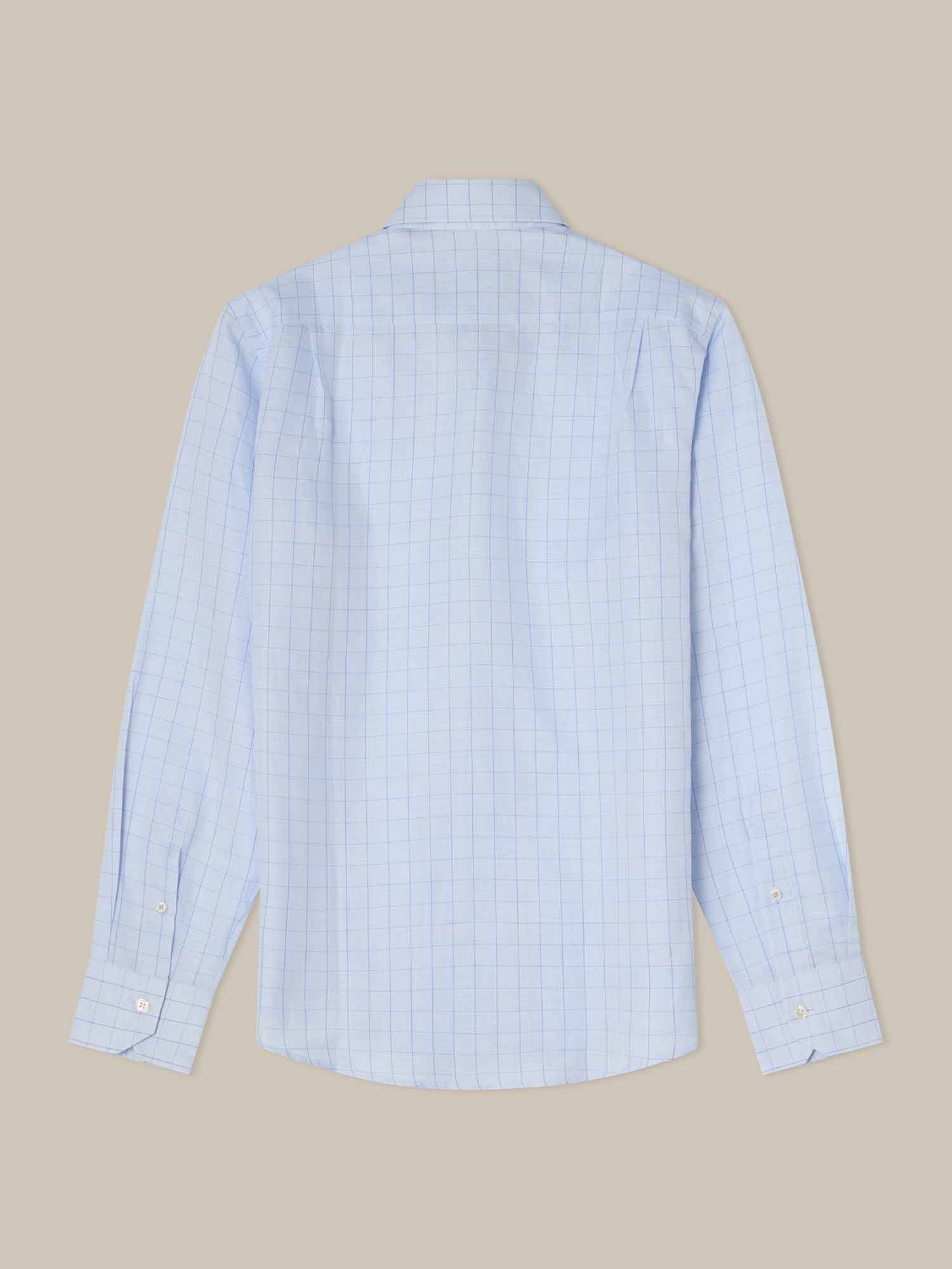 Reynolds Blue Windowpane Cotton Linen Blend Shirt in Contemporary fit
