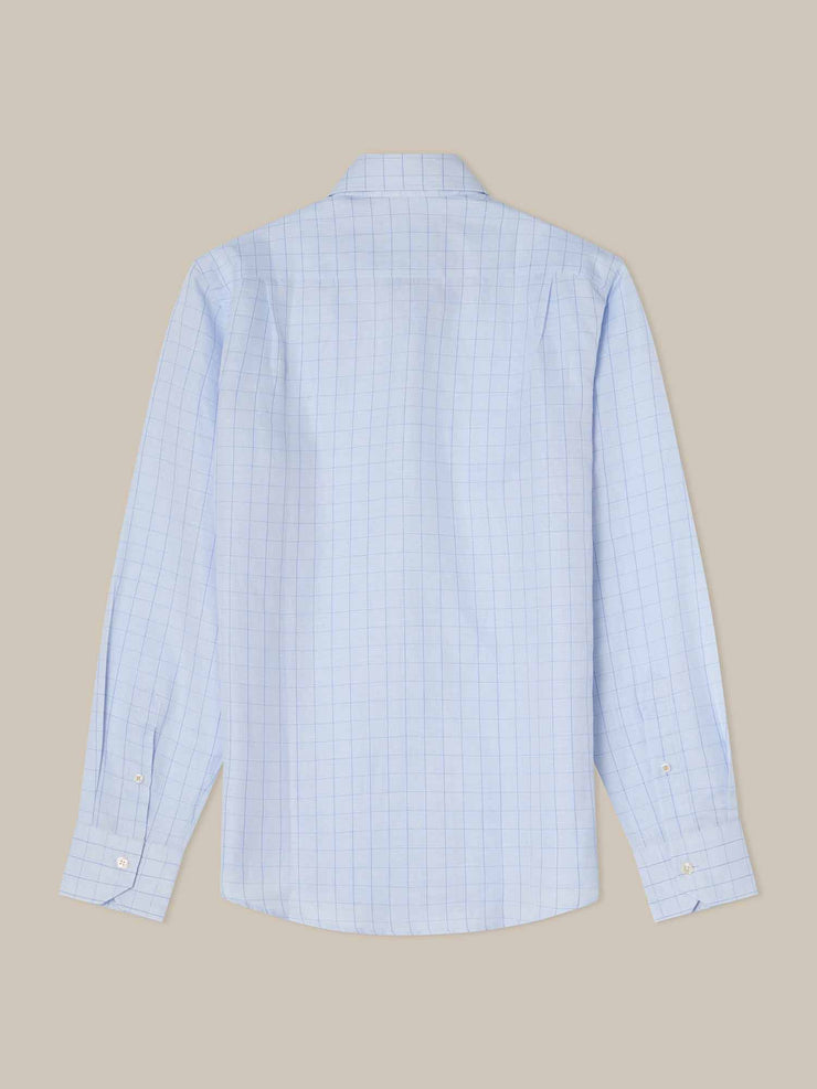 Reynolds Blue Windowpane Cotton Linen Blend Shirt