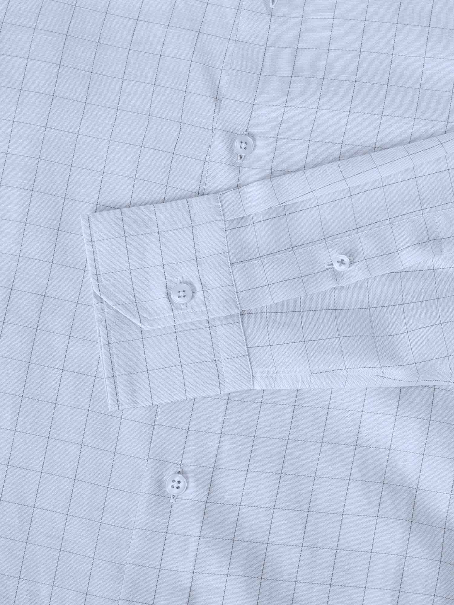 Reynolds Blue Windowpane Cotton Linen Blend Shirt in Contemporary fit