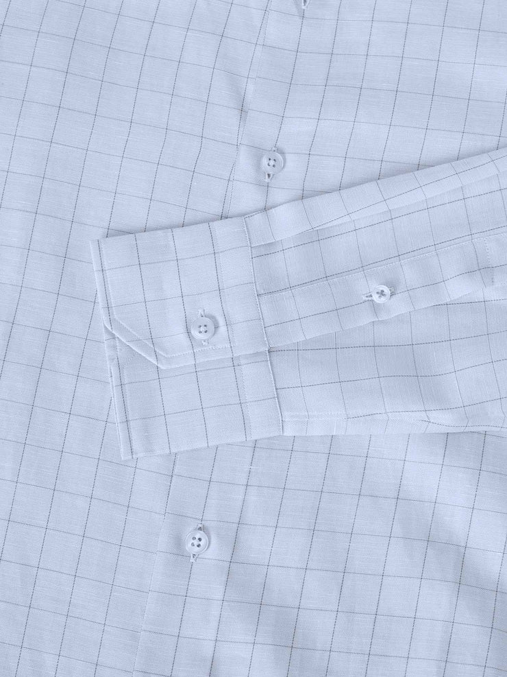 Reynolds Blue Windowpane Cotton Linen Blend Shirt