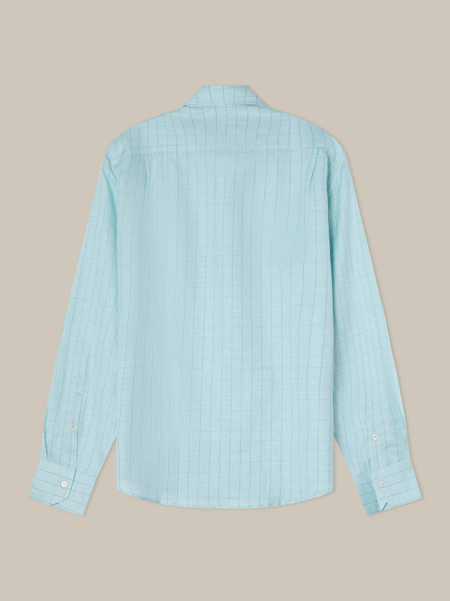 Reynolds Blue Windowpane Cotton Linen Blend Shirt in Contemporary fit