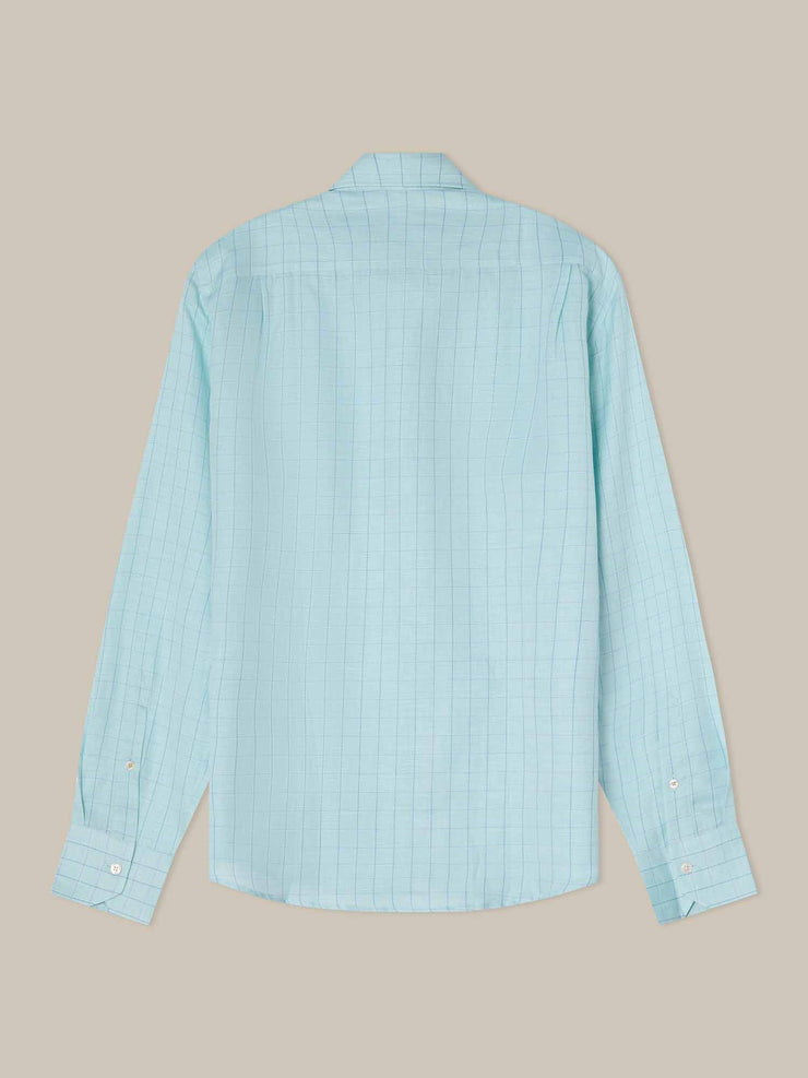 Reynolds Blue Windowpane Cotton Linen Blend Shirt