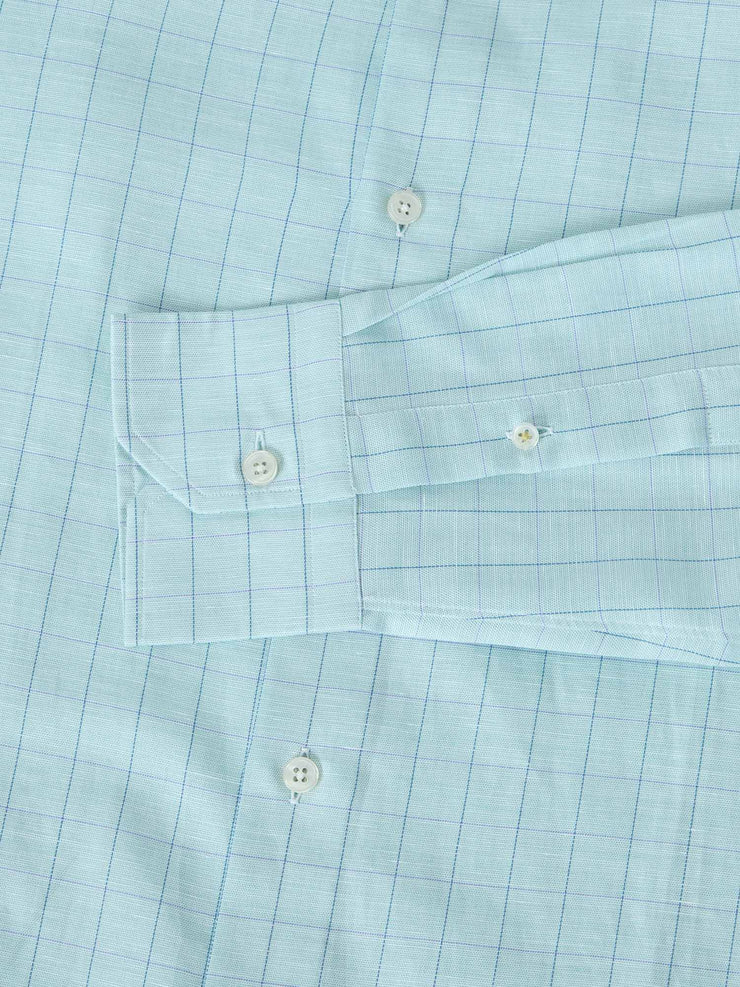 Reynolds Blue Windowpane Cotton Linen Blend Shirt
