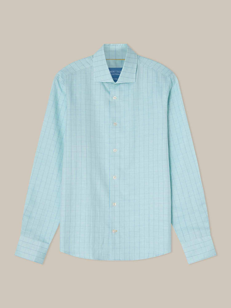 Reynolds Blue Windowpane Cotton Linen Blend Shirt