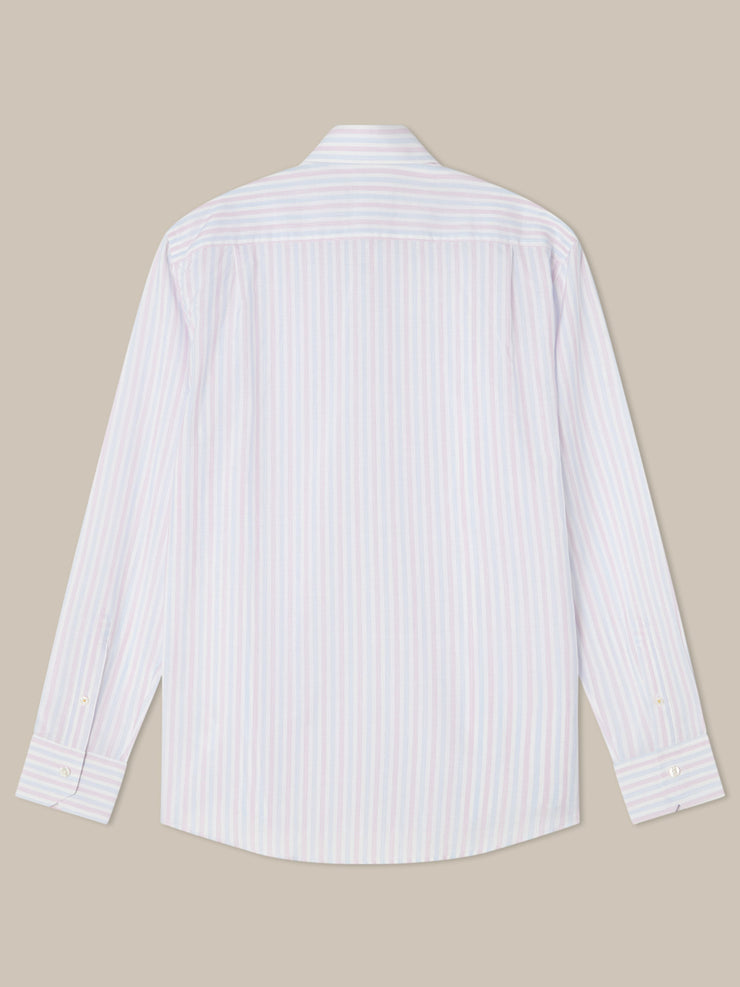 Reynolds Blue Multi Thin Stripe Cotton Linen Blend Shirt