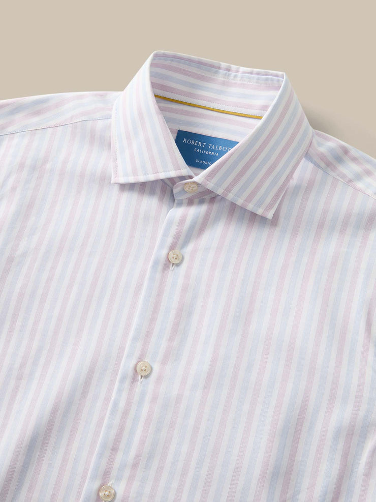 Reynolds Blue Multi Thin Stripe Cotton Linen Blend Shirt