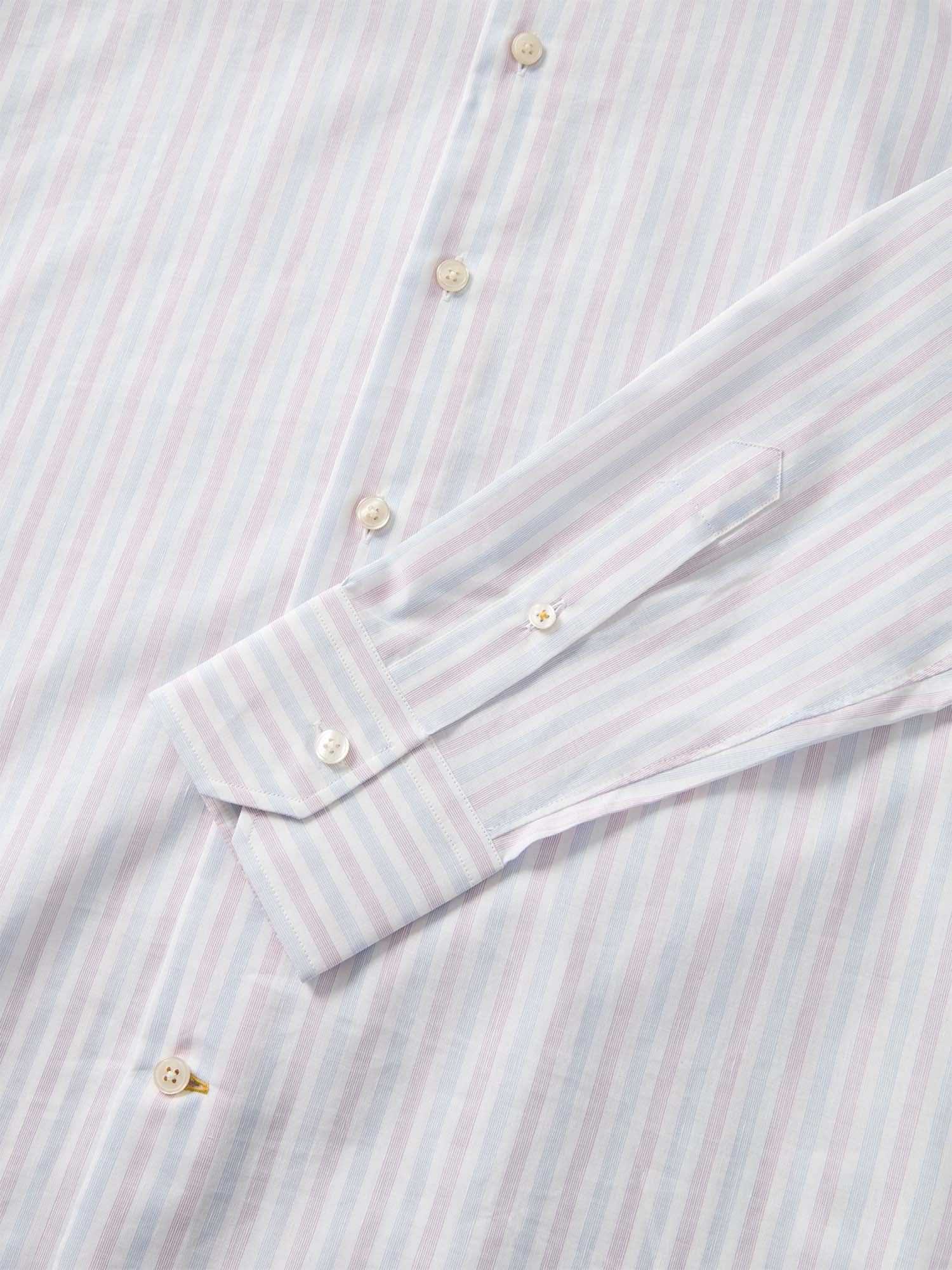 Reynolds Blue Multi Thin Stripe Cotton Linen Blend Shirt in Contemporary fit