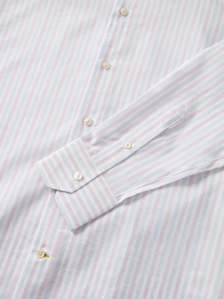Reynolds Blue Multi Thin Stripe Cotton Linen Blend Shirt