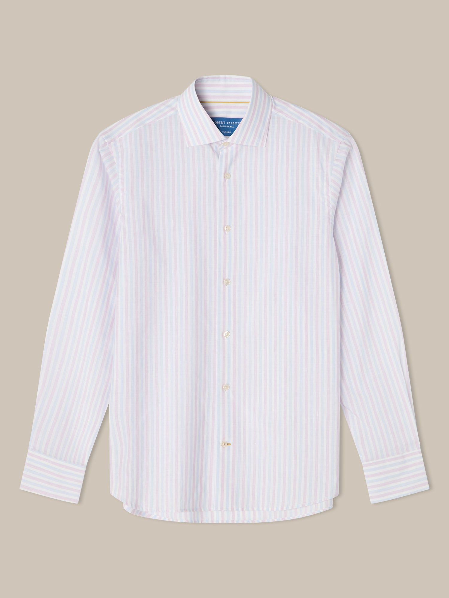 Reynolds Blue Multi Thin Stripe Cotton Linen Blend Shirt in Contemporary fit