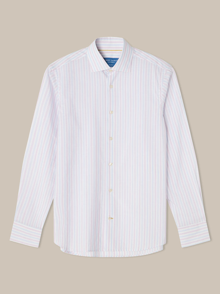 Reynolds Blue Multi Thin Stripe Cotton Linen Blend Shirt