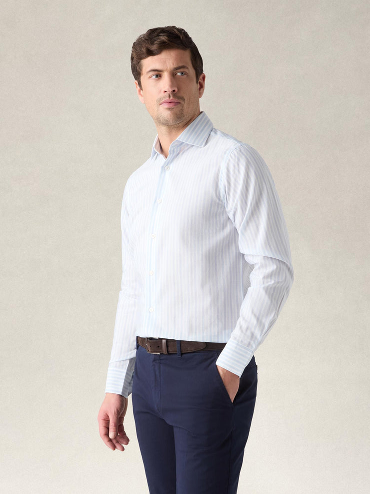 Reynolds Blue Multi Thin Stripe Cotton Linen Blend Shirt