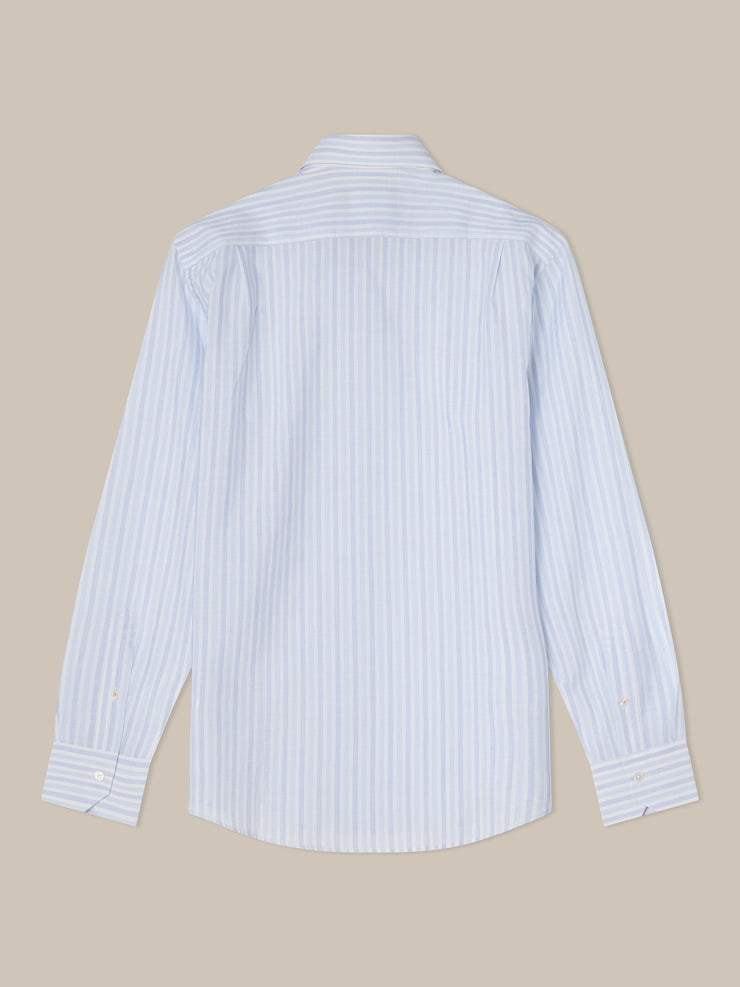 Reynolds Blue Multi Thin Stripe Cotton Linen Blend Shirt