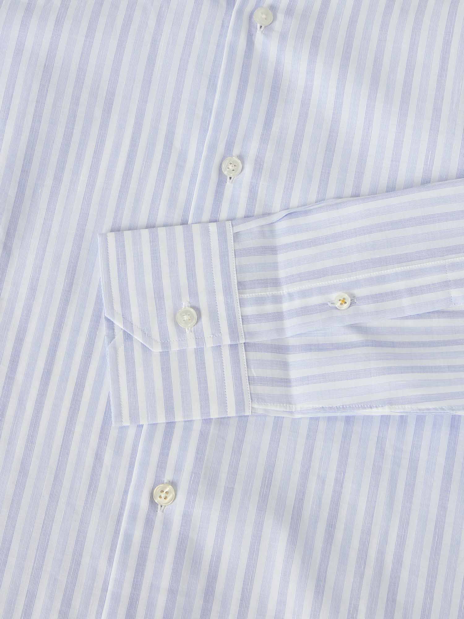 Reynolds Blue Multi Thin Stripe Cotton Linen Blend Shirt in Contemporary fit