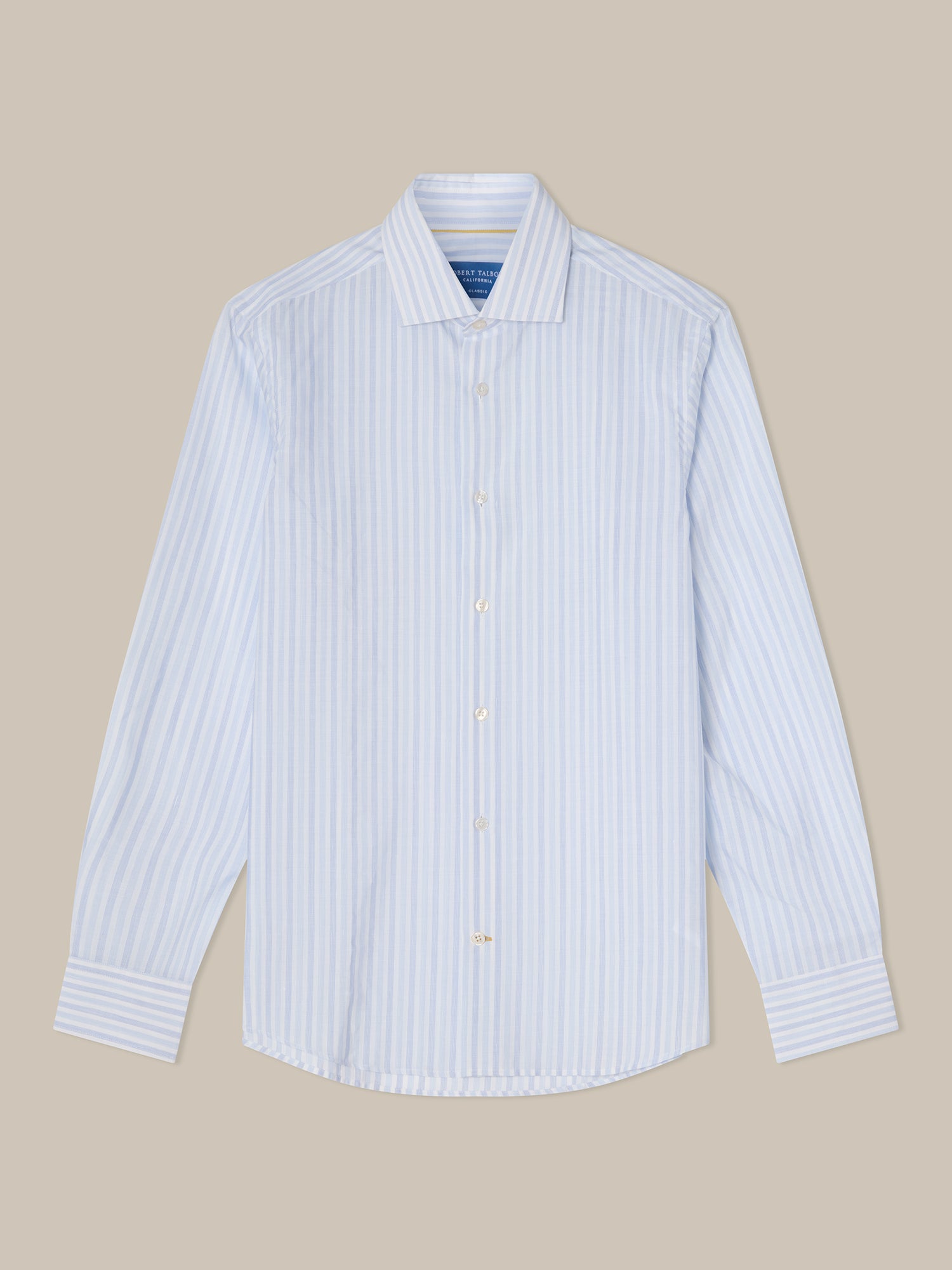 Reynolds Blue Multi Thin Stripe Cotton Linen Blend Shirt in Contemporary fit