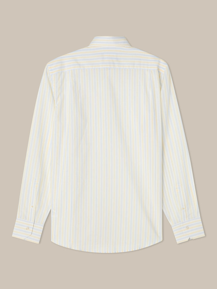 Reynolds Blue Multi Thin Stripe Cotton Linen Blend Shirt