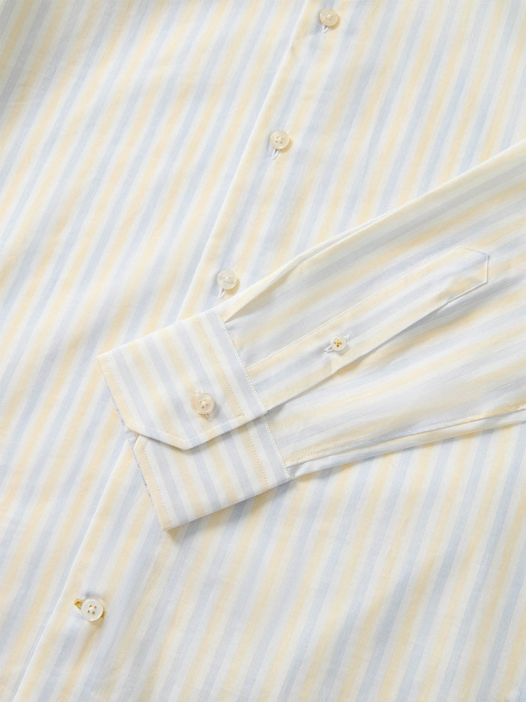Reynolds Blue Multi Thin Stripe Cotton Linen Blend Shirt