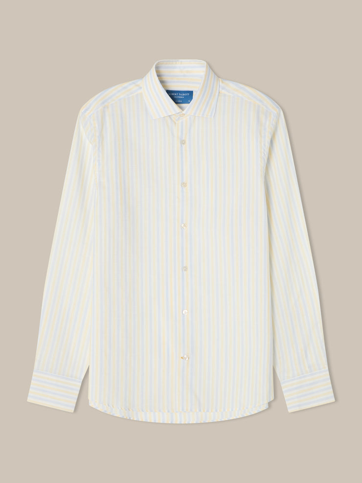 Reynolds Blue Multi Thin Stripe Cotton Linen Blend Shirt