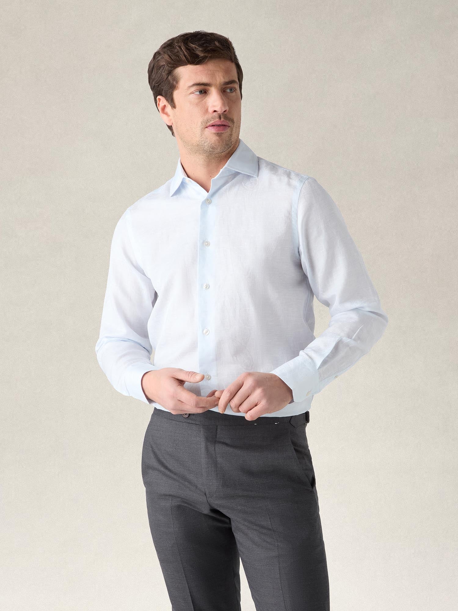 Reynolds Paisley Jacquard Cotton Linen Blend Shirt in Contemporary fit