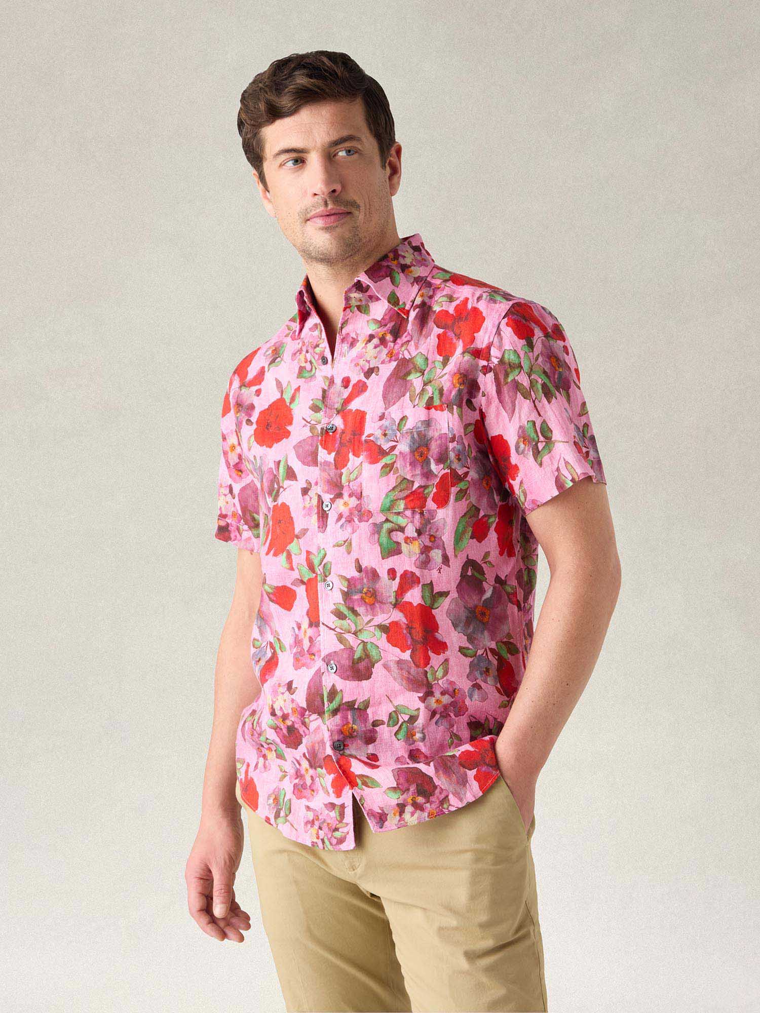 Morgan Printed Floral Linen Short Sleeve Shirt