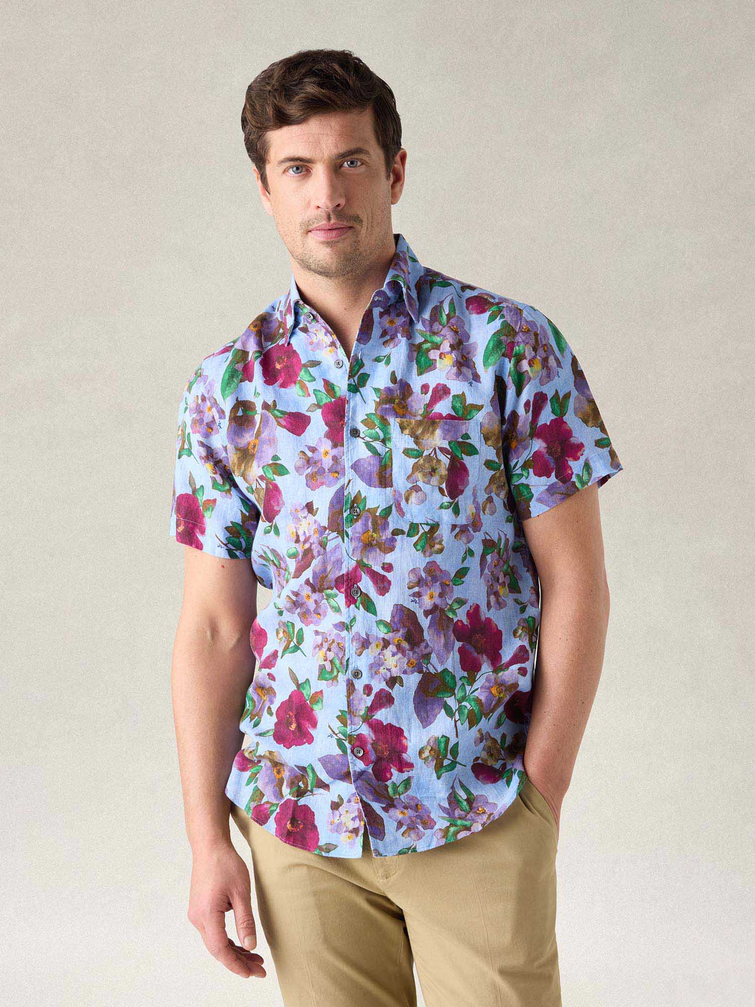 Morgan Printed Floral Linen Short Sleeve Shirt image