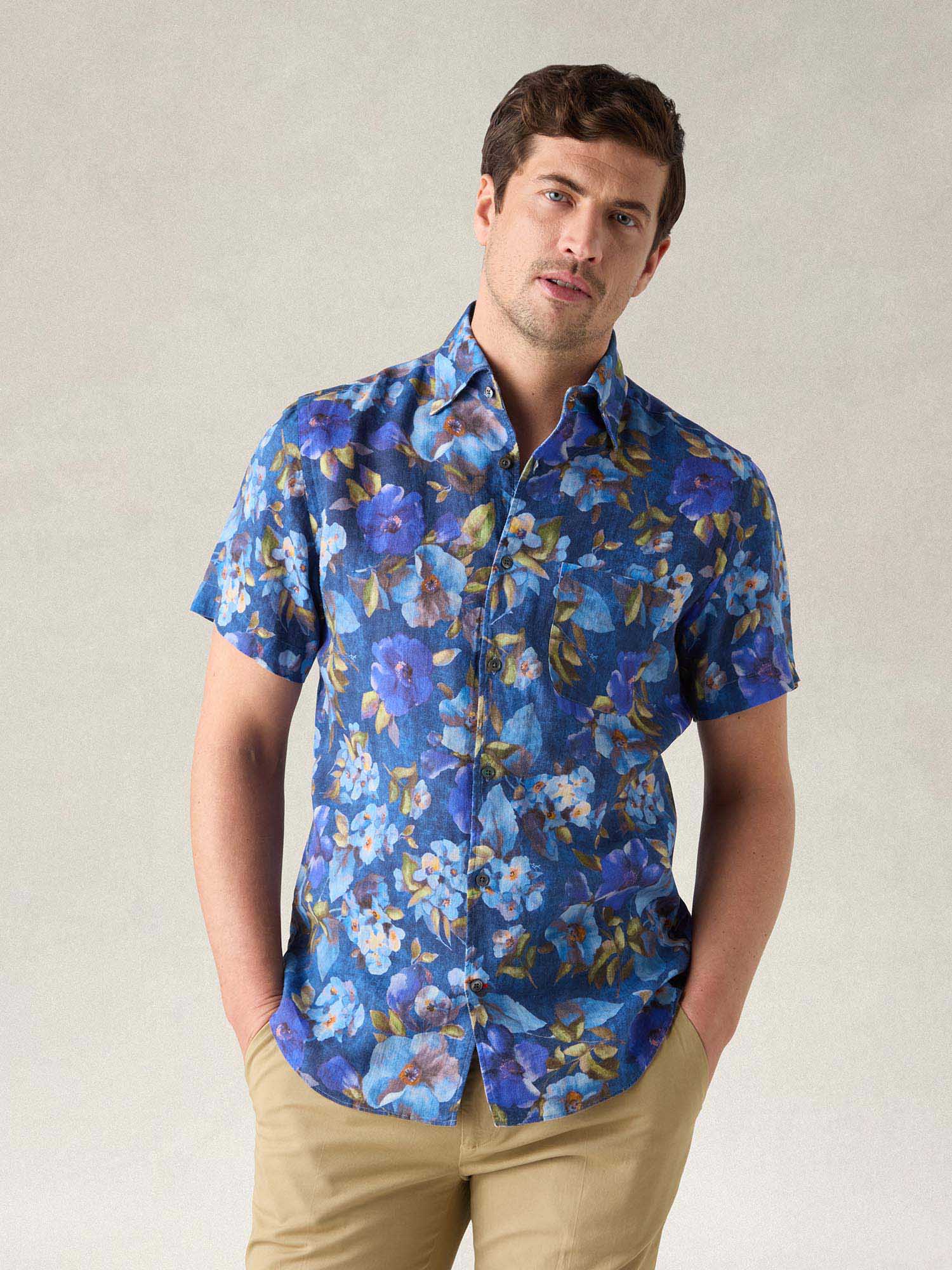 Morgan Printed Floral Linen Short Sleeve Shirt