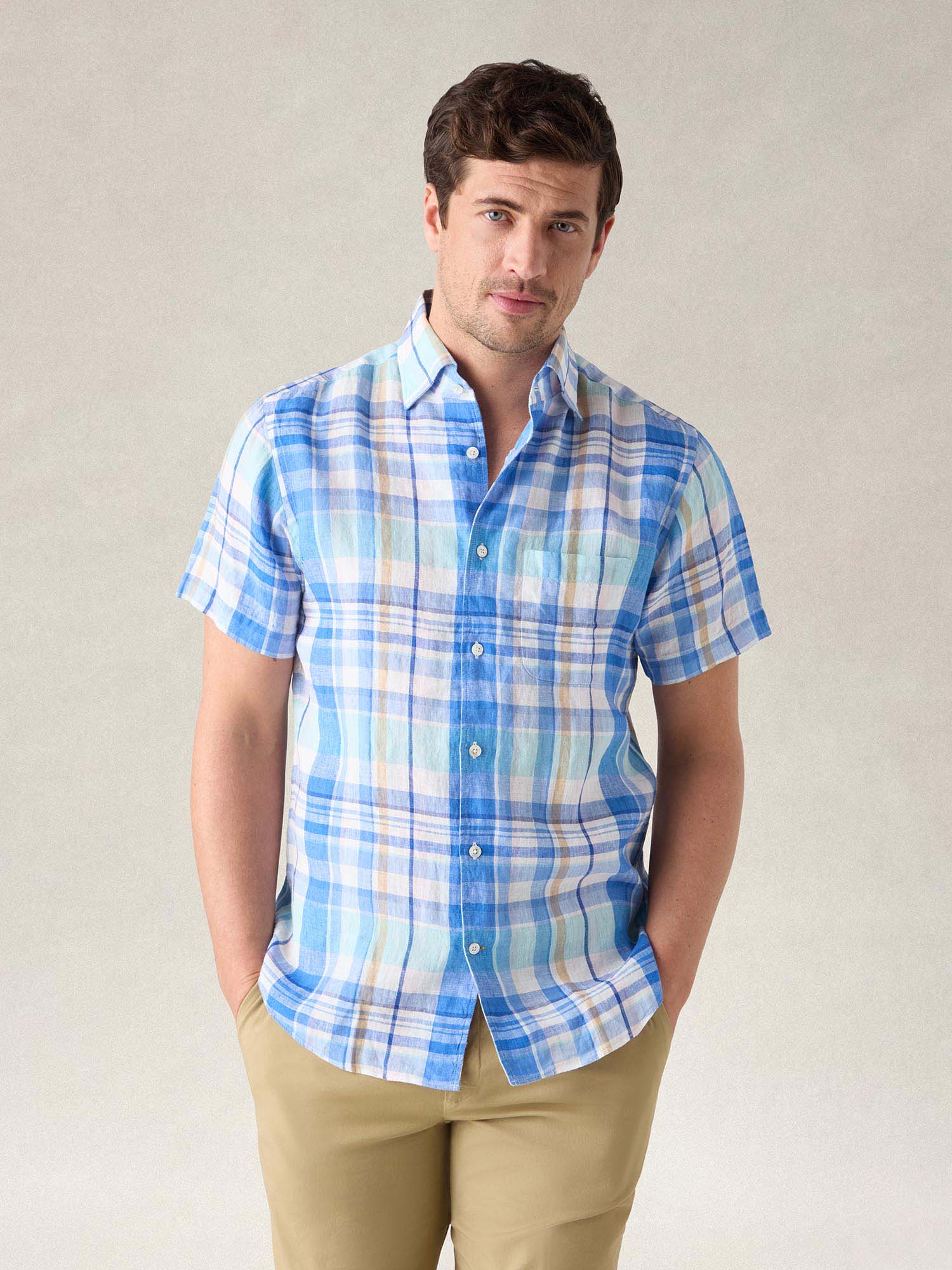 Morgan Plaid Linen Short Sleeve Shirt image