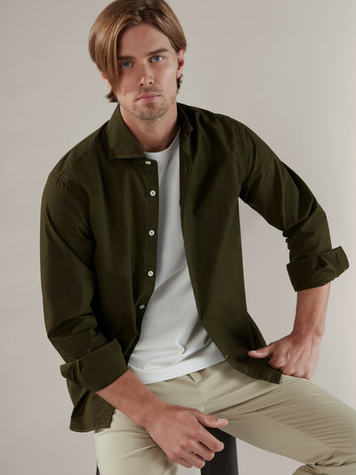 The Cooper Brushed Cotton Shirt in Olive