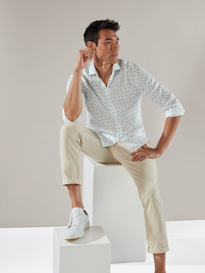The Cooper Printed Linen Shirt in white multi