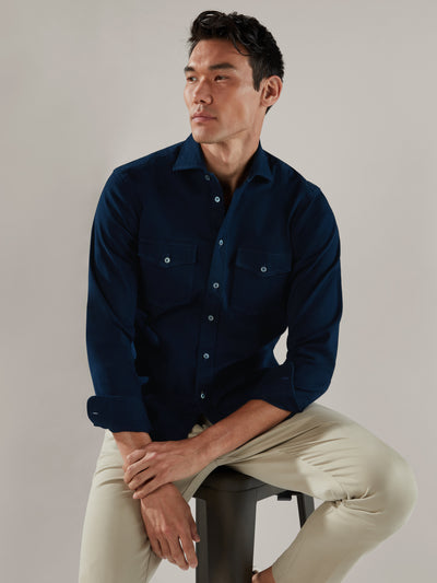 The Butler Stretch Twill Shirt in Navy