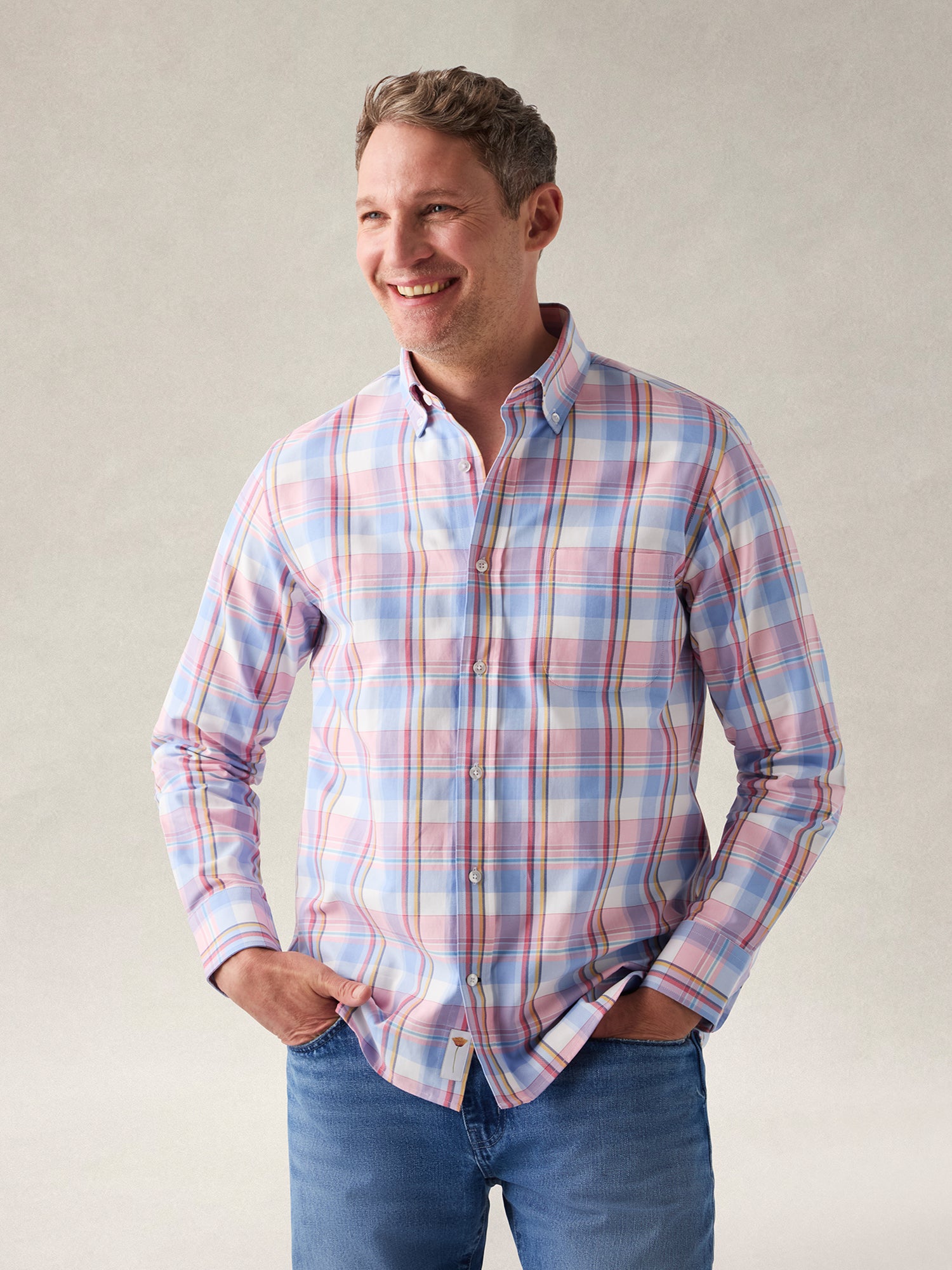 Harrison Button Down Multicolor Plaid Oxford Shirt image