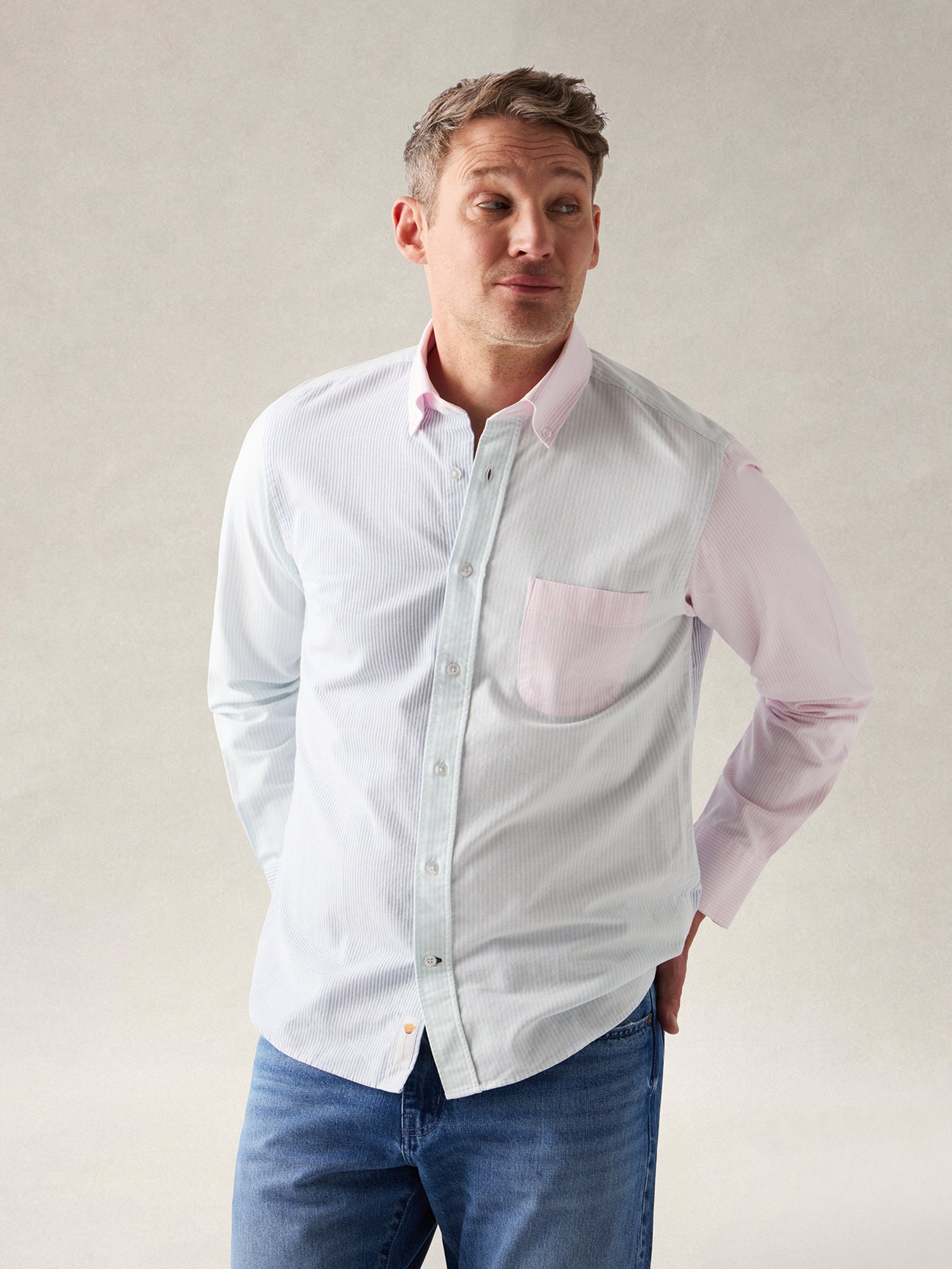 Harrison Button Down Fun Stripe Oxford Shirt image