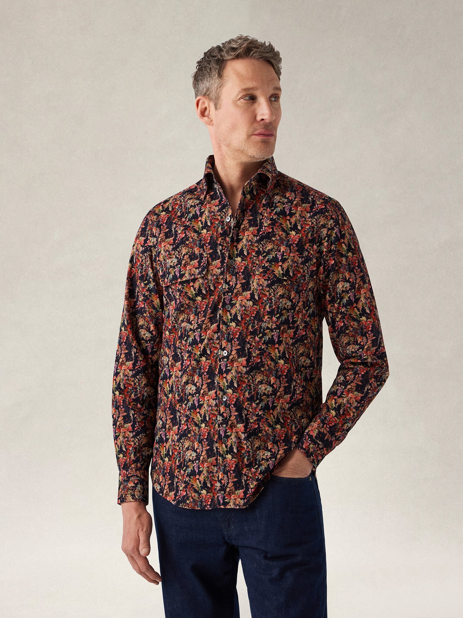 Morgan Workshirt Vineyard Print Pinwale Corduroy Shirt