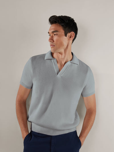 The Knight Short Sleeve Johnny Collar Sweater in Gray