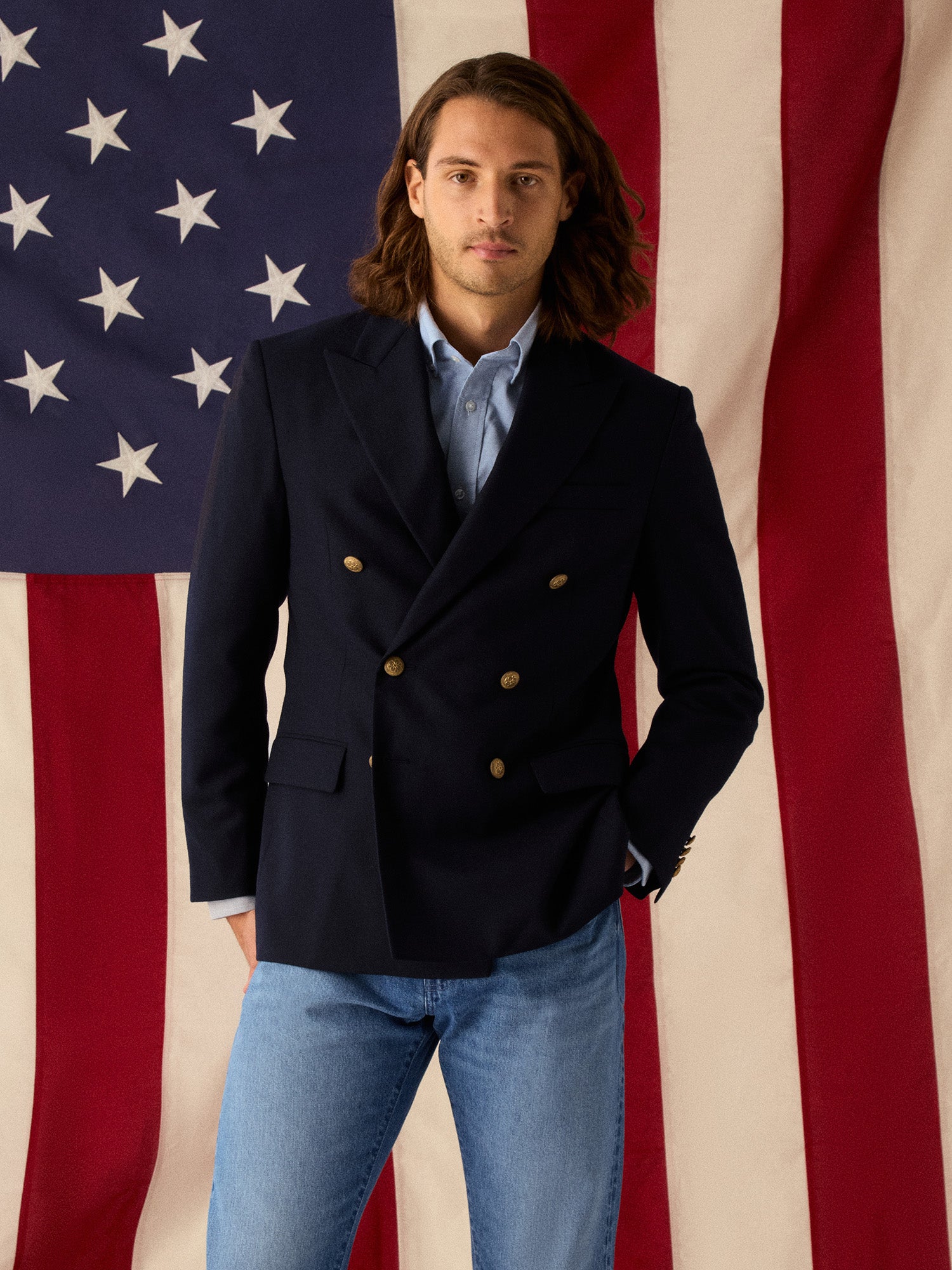 Howell Double Breasted Brushed Wool Sport Coat