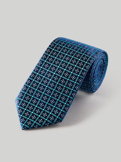 The Robert Classic Necktie in Boxed Swirl Blue/Green