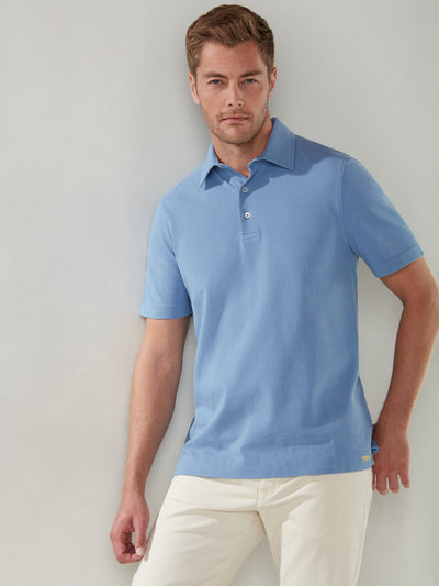 The Walker Short Sleeve Polo in legacy blue