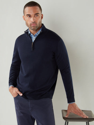 The Eastwood Quarter Zip Sweater in Navy with Gray Tipping